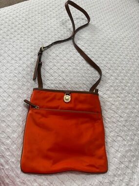 Michael Kors Orange Crossbody Bag with Brown Trim